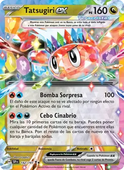 Carta Tatsugiri ex de la expansión Chispas Fulgurantes, número 142/191