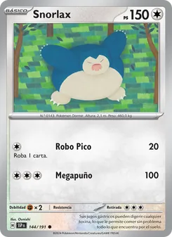 Carta Snorlax de la expansión Chispas Fulgurantes, número 144/191