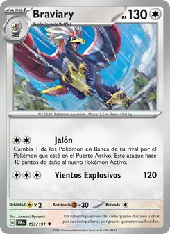 Carta Braviary de la expansión Chispas Fulgurantes, número 153/191