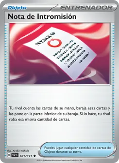 Carta Nota de Intromisión de la expansión Chispas Fulgurantes, número 181/191