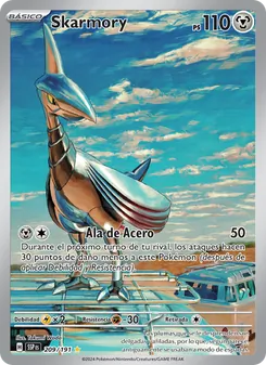 Carta Skarmory de la expansión Chispas Fulgurantes, número 209/191