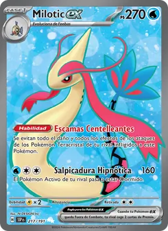 Carta Milotic ex de la expansión Chispas Fulgurantes, número 217/191