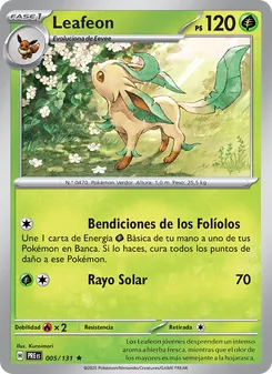 Carta Leafeon de la expansión Evoluciones Prismáticas, número 005/131