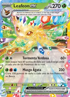 Carta Leafeon ex de la expansión Evoluciones Prismáticas, número 006/131