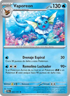 Carta Vaporeon de la expansión Evoluciones Prismáticas, número 022/131