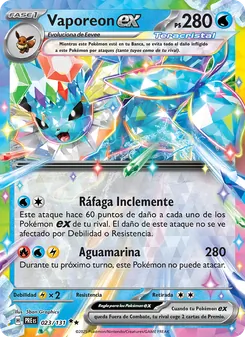 Carta Vaporeon ex de la expansión Evoluciones Prismáticas, número 023/131
