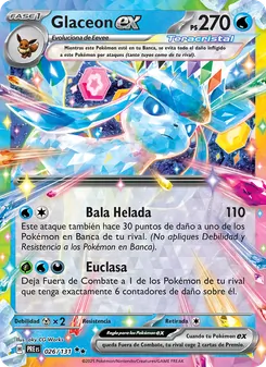 Carta Glaceon ex de la expansión Evoluciones Prismáticas, número 026/131