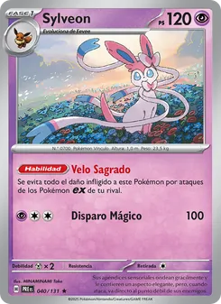Carta Sylveon de la expansión Evoluciones Prismáticas, número 040/131