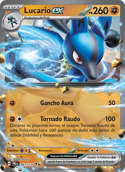 Carta Lucario ex de la expansión Evoluciones Prismáticas, número 051/131