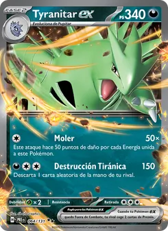 Carta Tyranitar ex de la expansión Evoluciones Prismáticas, número 064/131