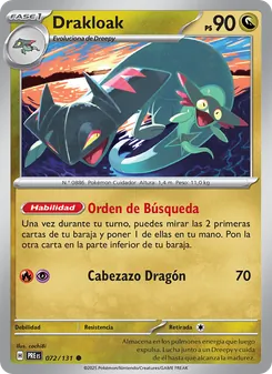 Carta Drakloak de la expansión Evoluciones Prismáticas, número 072/131