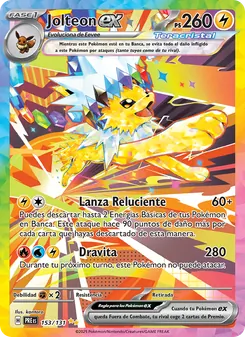 Carta Jolteon ex de la expansión Evoluciones Prismáticas, número 153/131