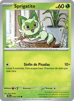 Carta Sprigatito de la expansión Juntos de Aventuras, número 016/159