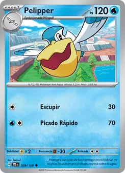 Carta Pelipper de la expansión Juntos de Aventuras, número 039/159