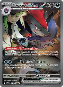 Carta Zoroark ex de N de la expansión Juntos de Aventuras, número 185/159
