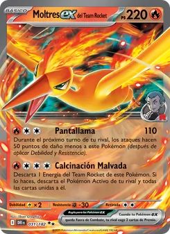 Carta Moltres ex del Team Rocket de la expansión Rivales Predestinados, número 031/182
