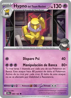 Carta Hypno del Team Rocket de la expansión Rivales Predestinados, número 080/182