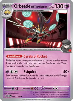 Carta Orbeetle del Team Rocket de la expansión Rivales Predestinados, número 089/182