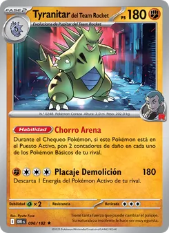 Carta Tyranitar del Team Rocket de la expansión Rivales Predestinados, número 096/182