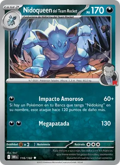 Carta Nidoqueen del Team Rocket de la expansión Rivales Predestinados, número 116/182