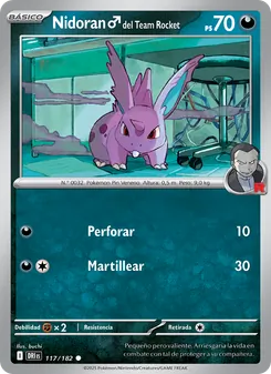 Carta Nidoran♂ del Team Rocket de la expansión Rivales Predestinados, número 117/182