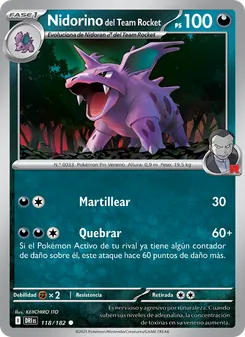 Carta Nidorino del Team Rocket de la expansión Rivales Predestinados, número 118/182