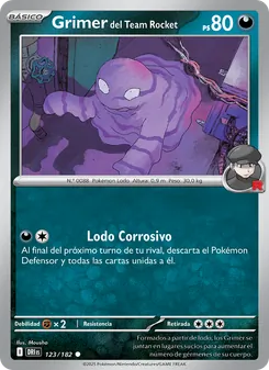 Carta Grimer del Team Rocket de la expansión Rivales Predestinados, número 123/182
