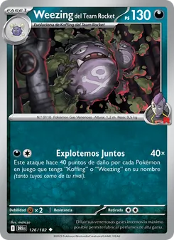 Carta Weezing del Team Rocket de la expansión Rivales Predestinados, número 126/182