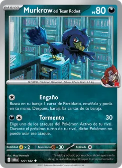 Carta Murkrow del Team Rocket de la expansión Rivales Predestinados, número 127/182