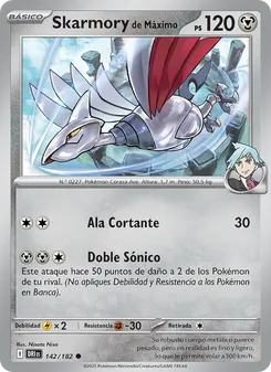 Carta Skarmory de Máximo de la expansión Rivales Predestinados, número 142/182