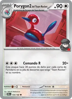 Carta Porygon2 del Team Rocket de la expansión Rivales Predestinados, número 154/182