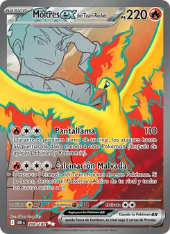 Carta Moltres ex del Team Rocket de la expansión Rivales Predestinados, número 208/182