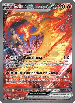 Carta Moltres ex del Team Rocket de la expansión Rivales Predestinados, número 229/182