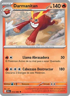Carta Darmanitan de la expansión Fulgor Negro, número 014/86