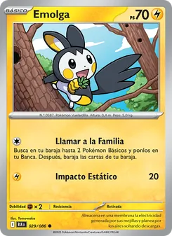 Carta Emolga de la expansión Fulgor Negro, número 029/86
