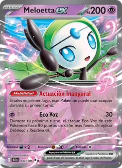 Carta Meloetta ex de la expansión Fulgor Negro, número 044/86