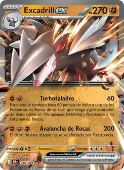 Carta Excadrill ex de la expansión Fulgor Negro, número 046/86