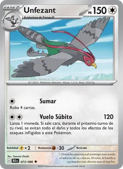 Carta Unfezant de la expansión Fulgor Negro, número 073/86