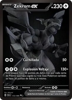 Carta Zekrom ex de la expansión Fulgor Negro, número 172/86