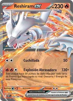 Carta Reshiram ex de la expansión Llama Blanca, número 020/86