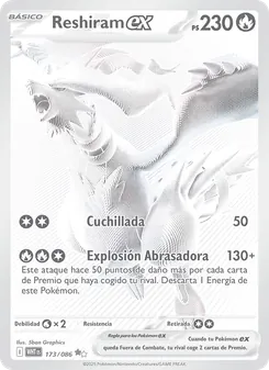 Carta Reshiram ex de la expansión Llama Blanca, número 173/86