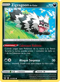 Carta Zigzagoon de Galar de la expansión Espada y Escudo, número 117/202