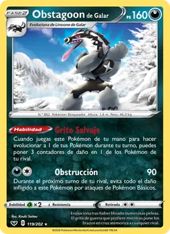 Carta Obstagoon de Galar de la expansión Espada y Escudo, número 119/202