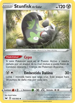 Carta Stunfisk de Galar de la expansión Espada y Escudo, número 132/202