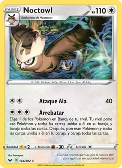 Carta Noctowl de la expansión Espada y Escudo, número 144/202