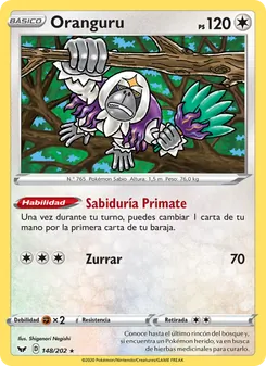 Carta Oranguru de la expansión Espada y Escudo, número 148/202