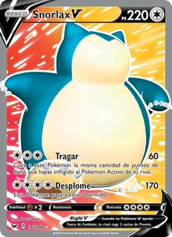 Carta Snorlax V de la expansión Espada y Escudo, número 197/202