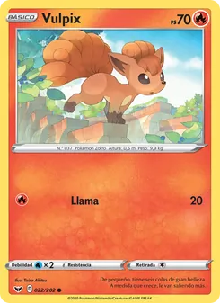 Carta Vulpix de la expansión Espada y Escudo, número 22/202