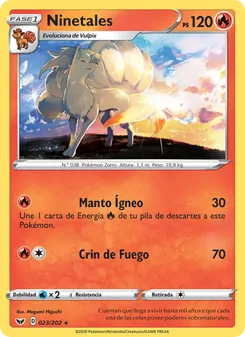 Carta Ninetales de la expansión Espada y Escudo, número 23/202