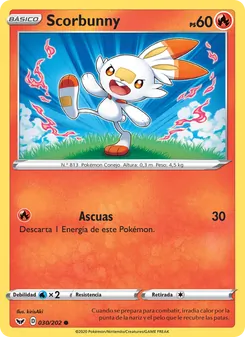 Carta Scorbunny de la expansión Espada y Escudo, número 30/202
